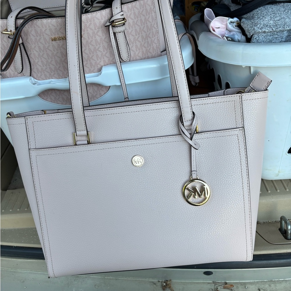 Michael Kors Pink Tote Bag with Gold Medallion Charm